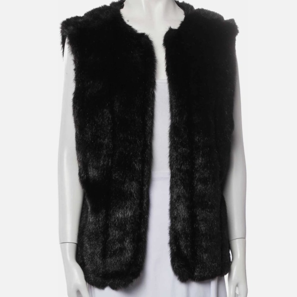INC International Concepts Black Faux Fur Vest